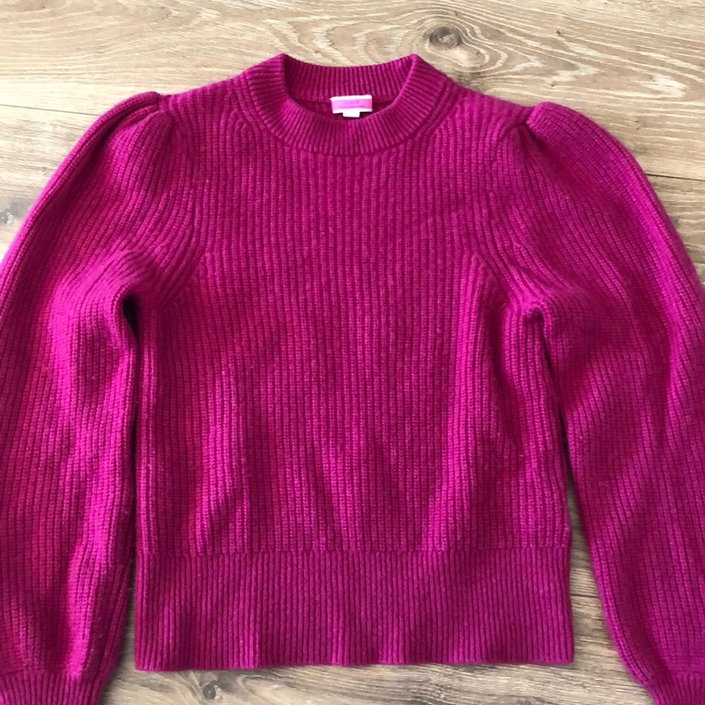 Jcrew Magenta Puff Sleeve Cashmere Sweater Size M